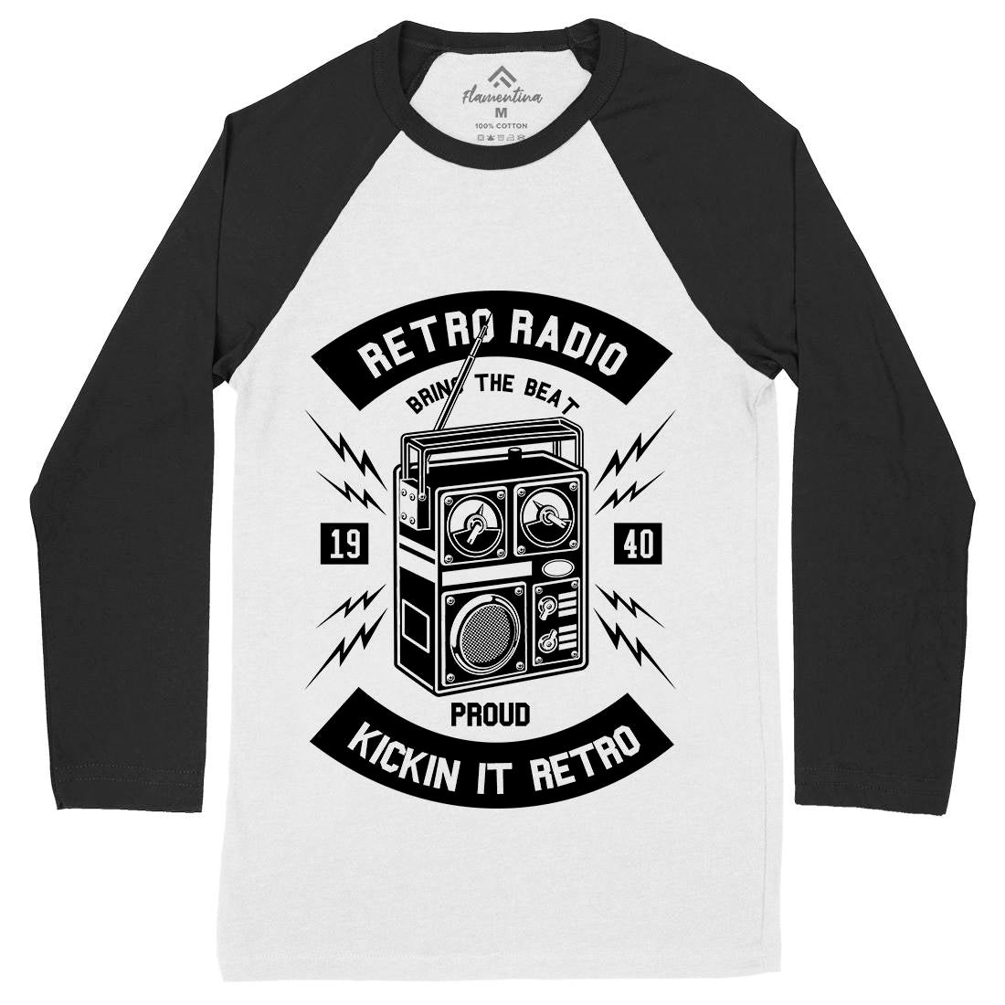 Retro Radio Mens Long Sleeve Baseball T-Shirt Music B610