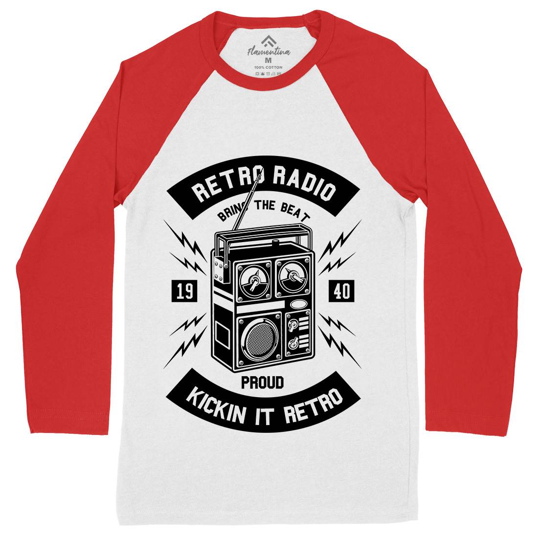 Retro Radio Mens Long Sleeve Baseball T-Shirt Music B610