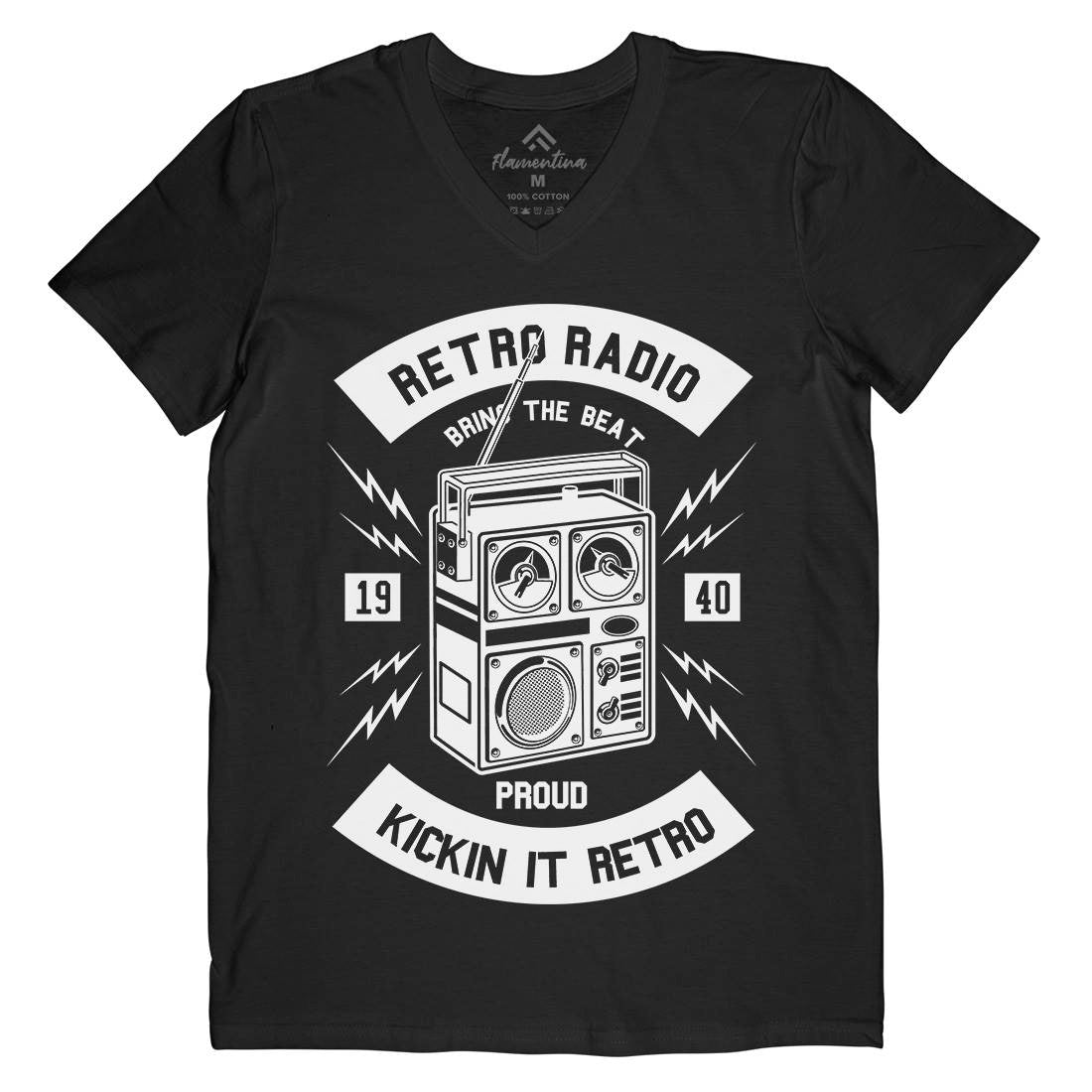 Retro Radio Mens Organic V-Neck T-Shirt Music B610