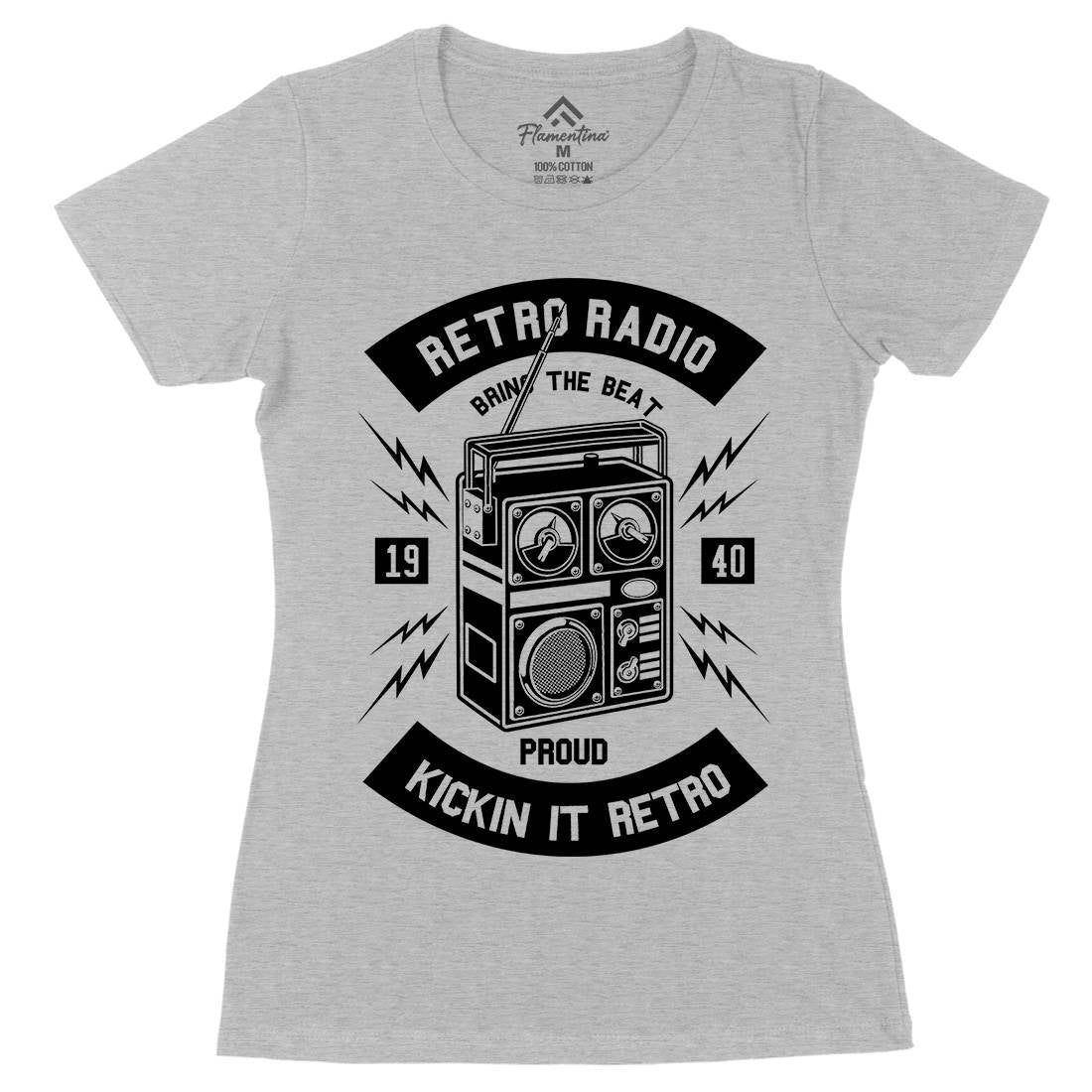 Retro Radio Womens Organic Crew Neck T-Shirt Music B610