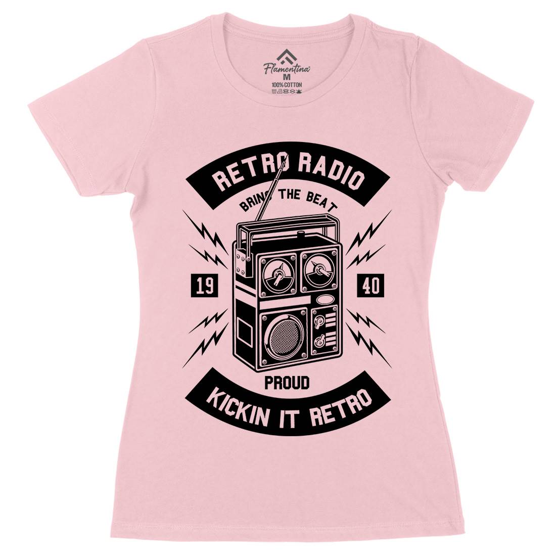 Retro Radio Womens Organic Crew Neck T-Shirt Music B610