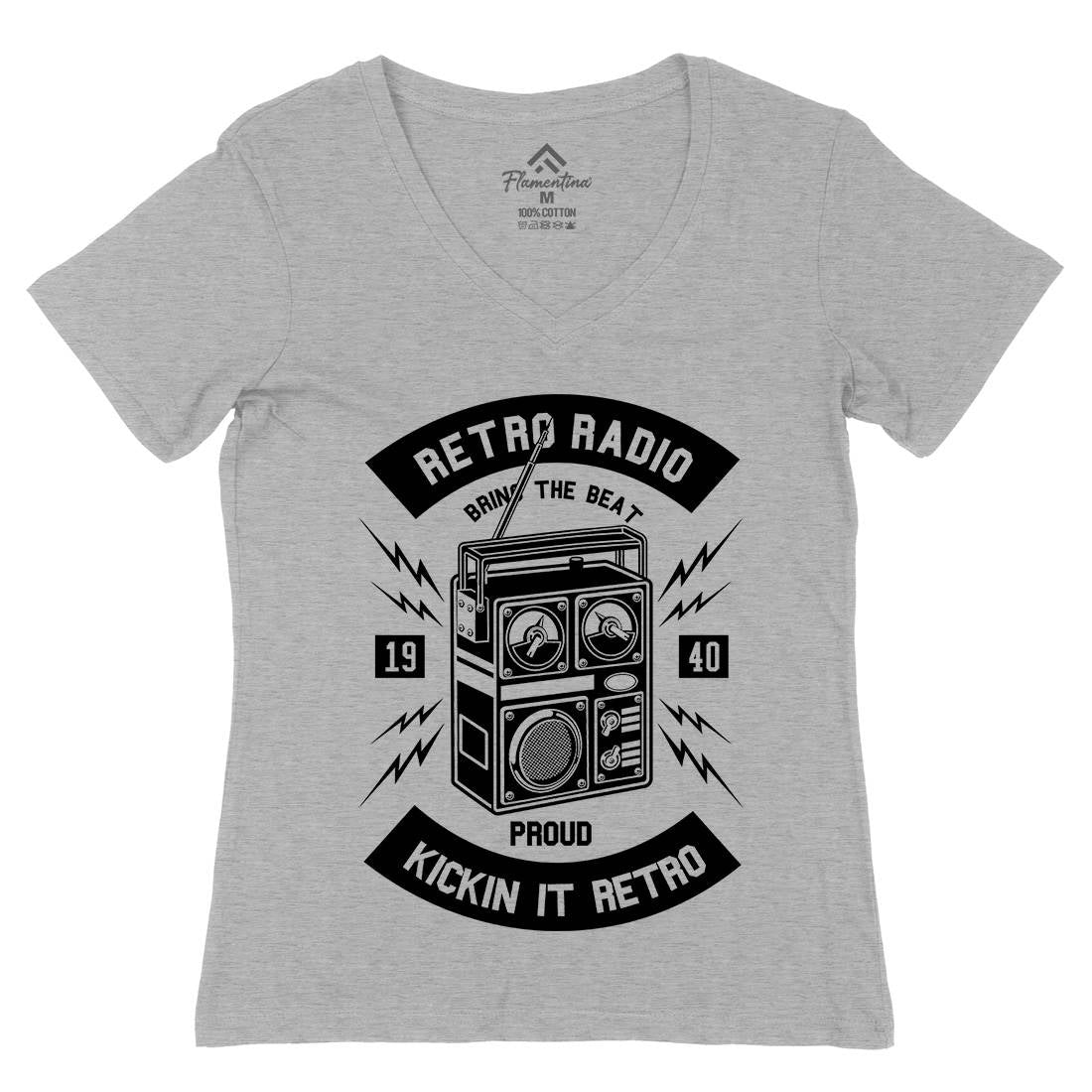Retro Radio Womens Organic V-Neck T-Shirt Music B610