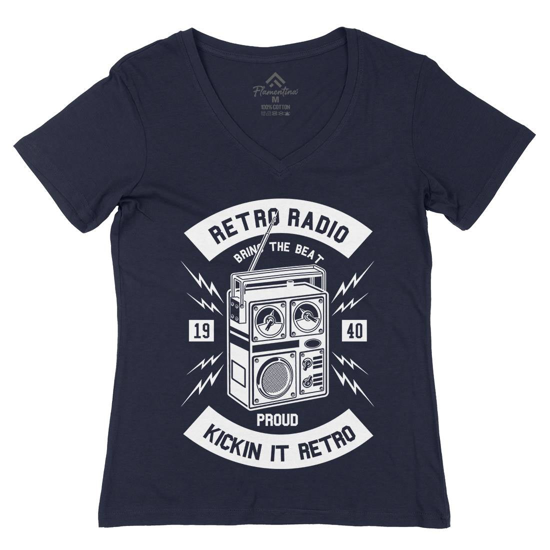 Retro Radio Womens Organic V-Neck T-Shirt Music B610