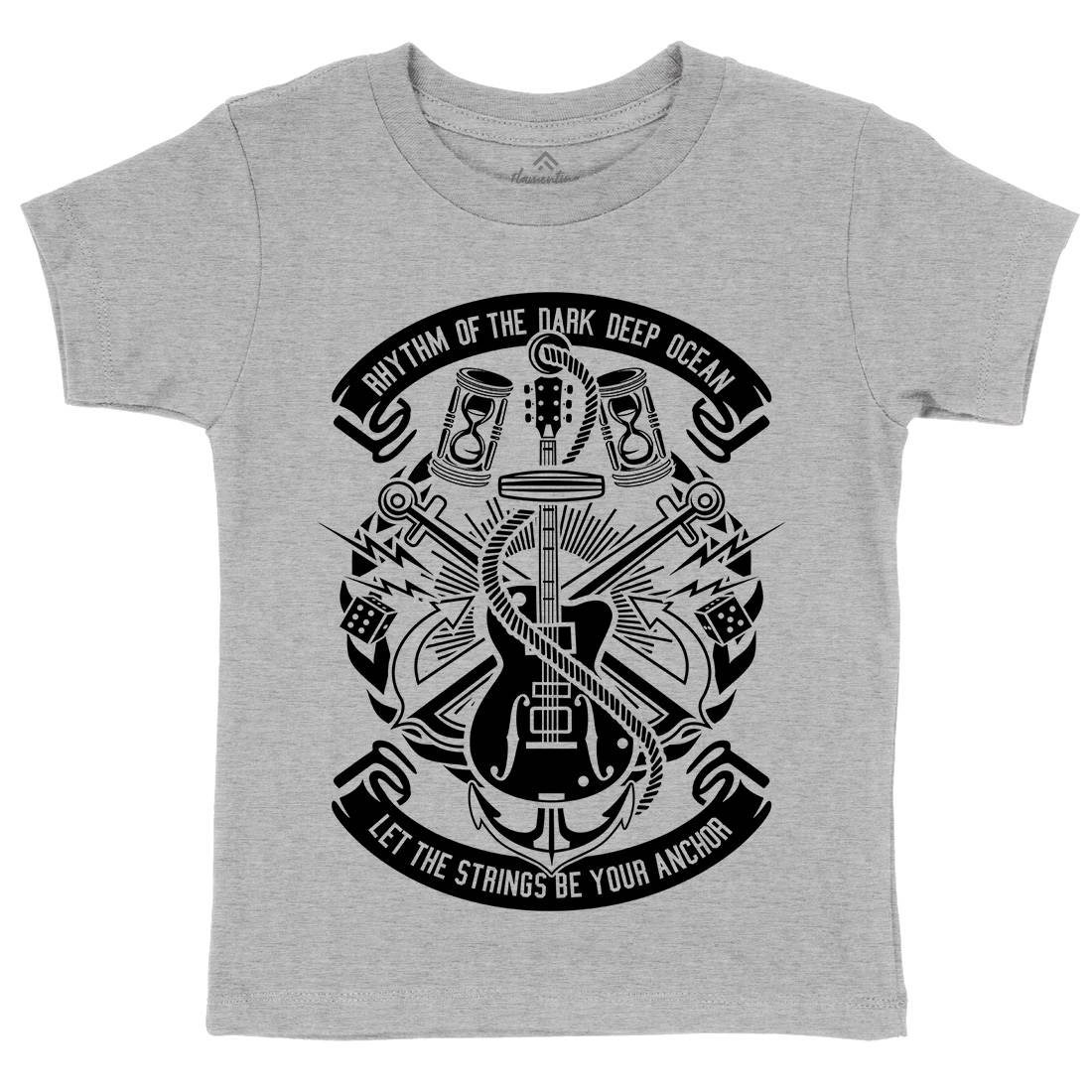 Rhythm Of Dark Ocean Kids Organic Crew Neck T-Shirt Navy B611