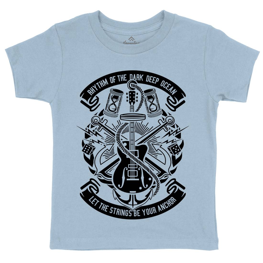 Rhythm Of Dark Ocean Kids Organic Crew Neck T-Shirt Navy B611