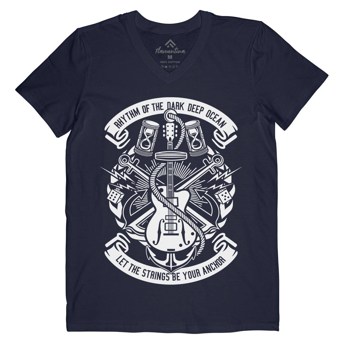 Rhythm Of Dark Ocean Mens Organic V-Neck T-Shirt Navy B611