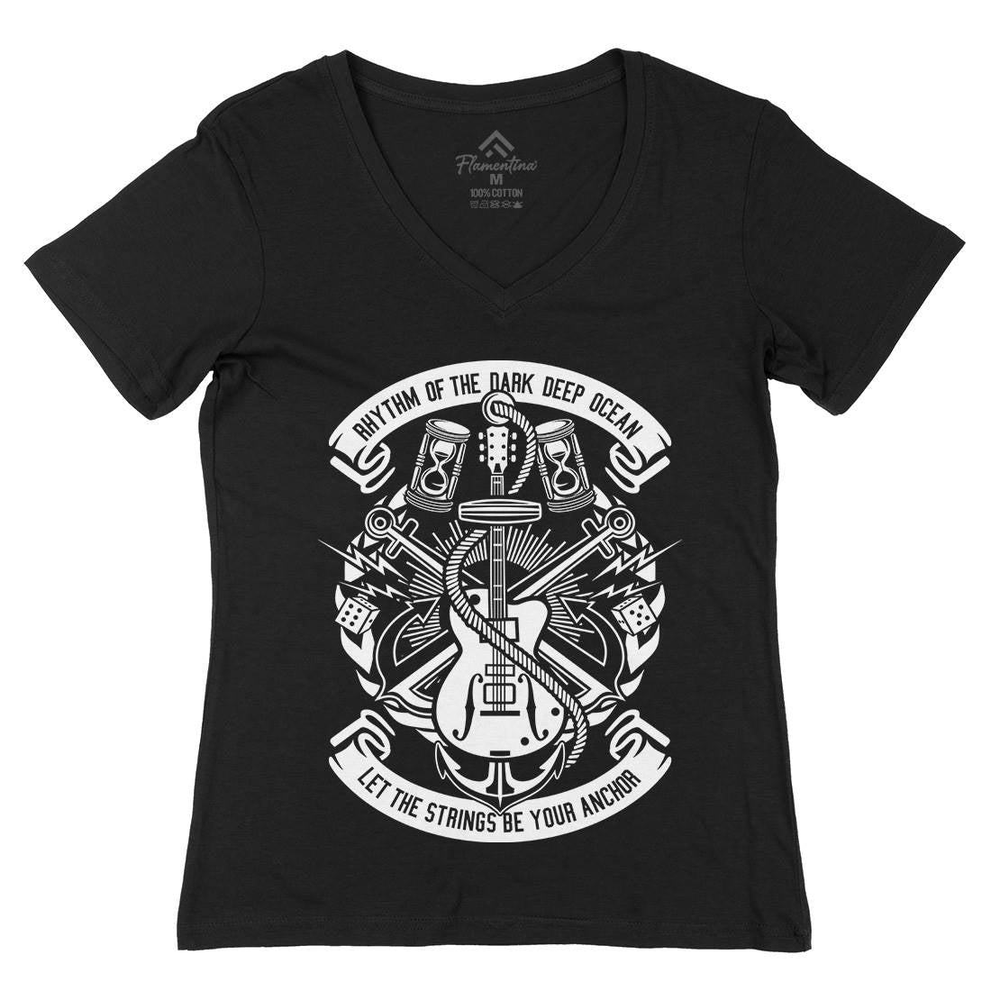 Rhythm Of Dark Ocean Womens Organic V-Neck T-Shirt Navy B611