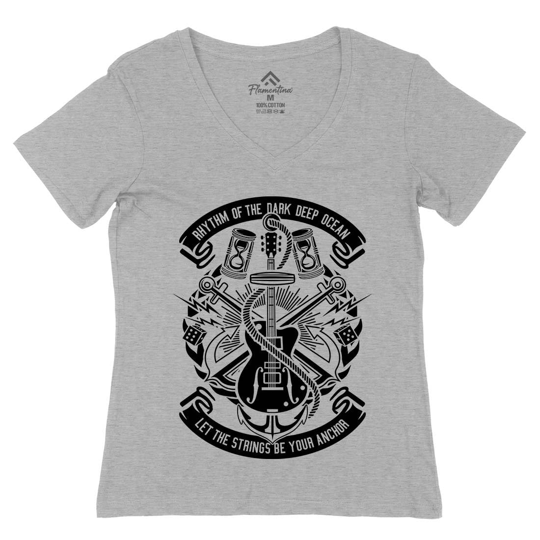 Rhythm Of Dark Ocean Womens Organic V-Neck T-Shirt Navy B611