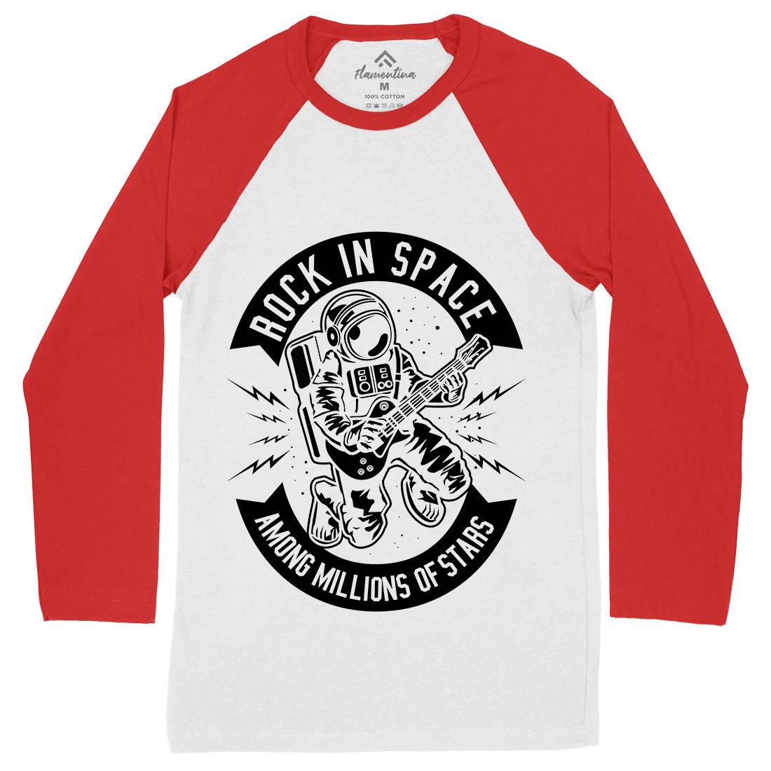 Rock In Space Mens Long Sleeve Baseball T-Shirt Music B612