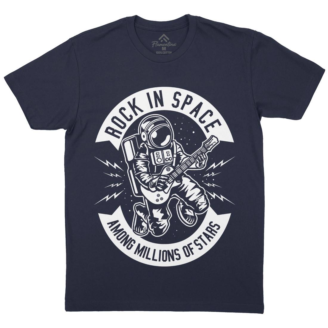 Rock In Space Mens Organic Crew Neck T-Shirt Music B612