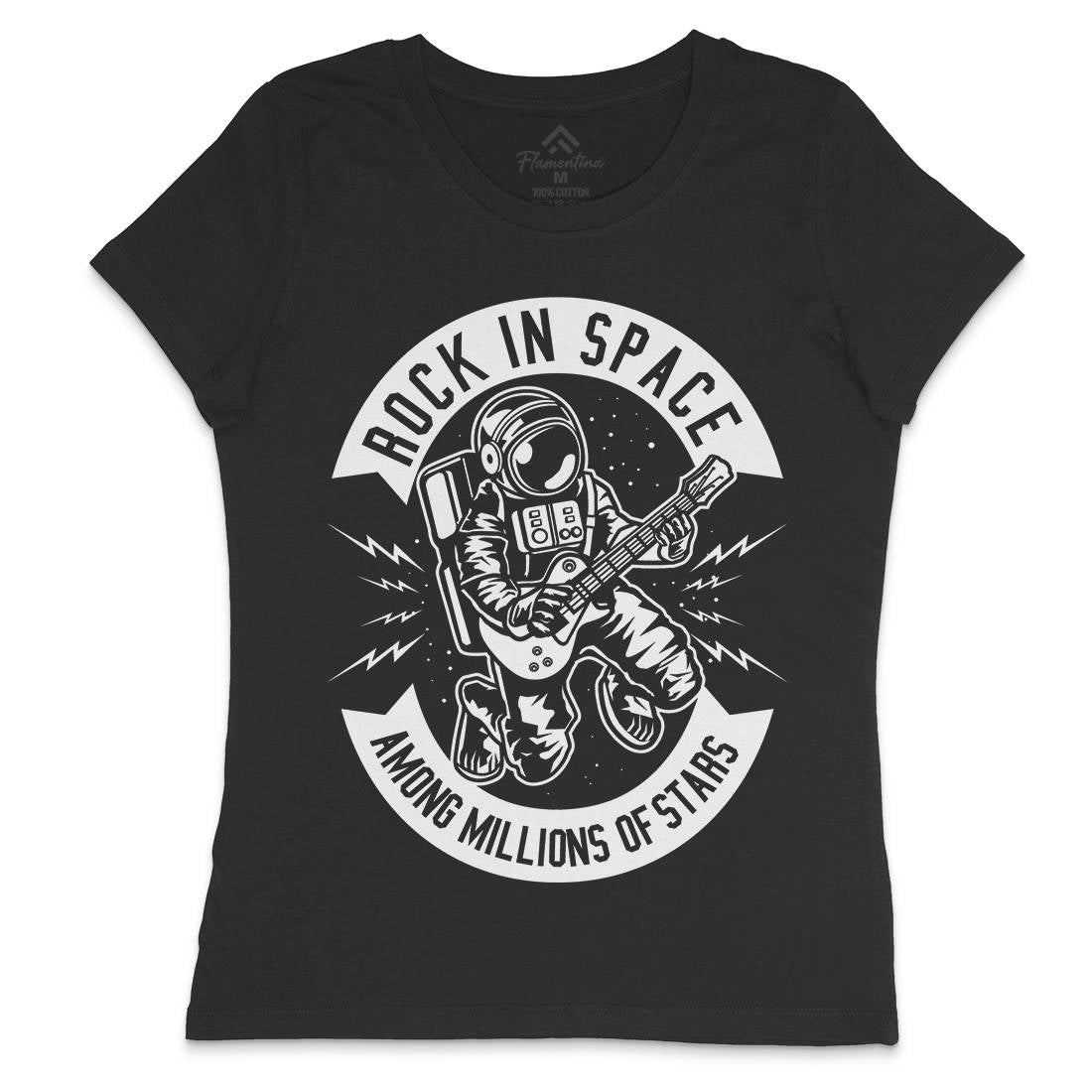 Rock In Space Womens Crew Neck T-Shirt Music B612
