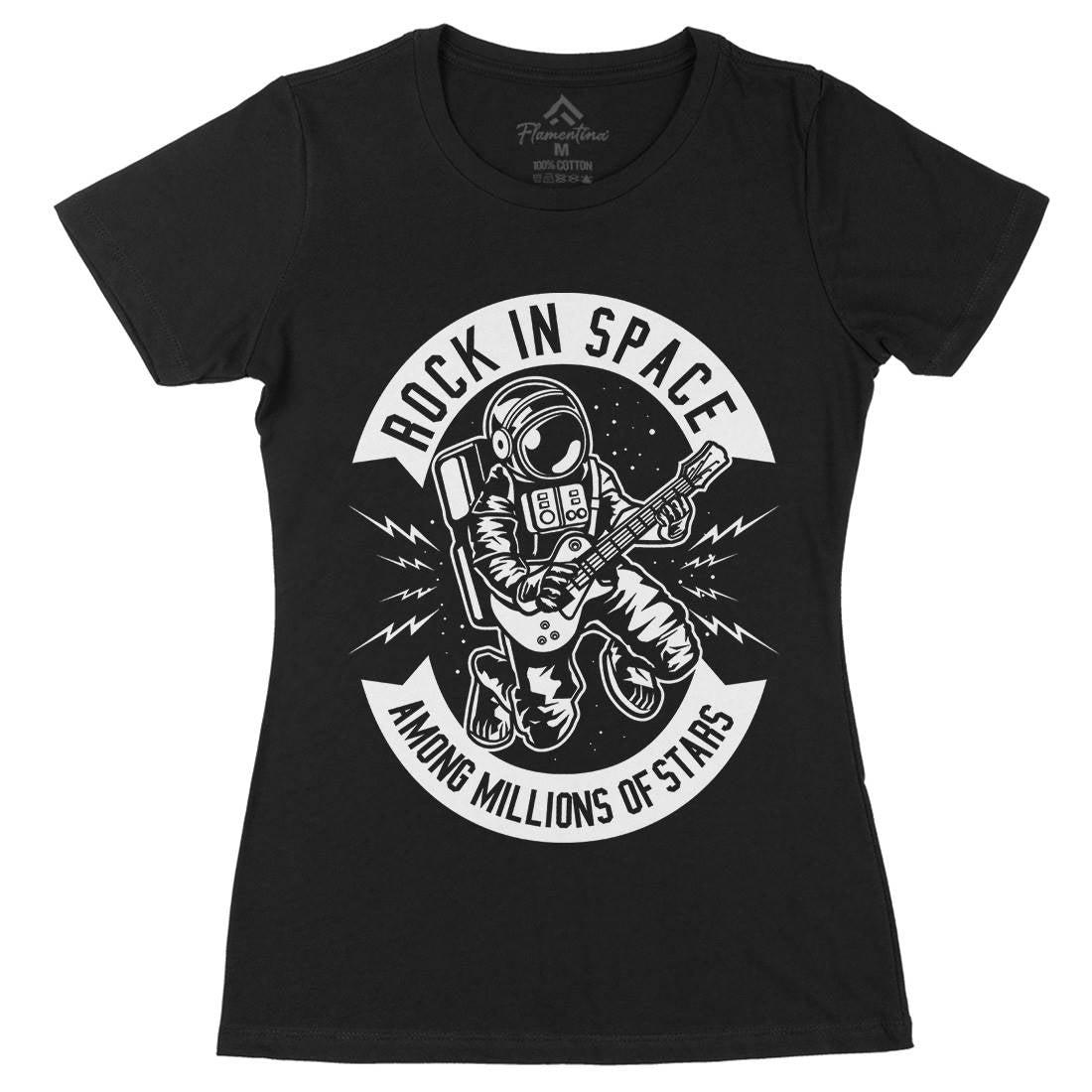 Rock In Space Womens Organic Crew Neck T-Shirt Music B612