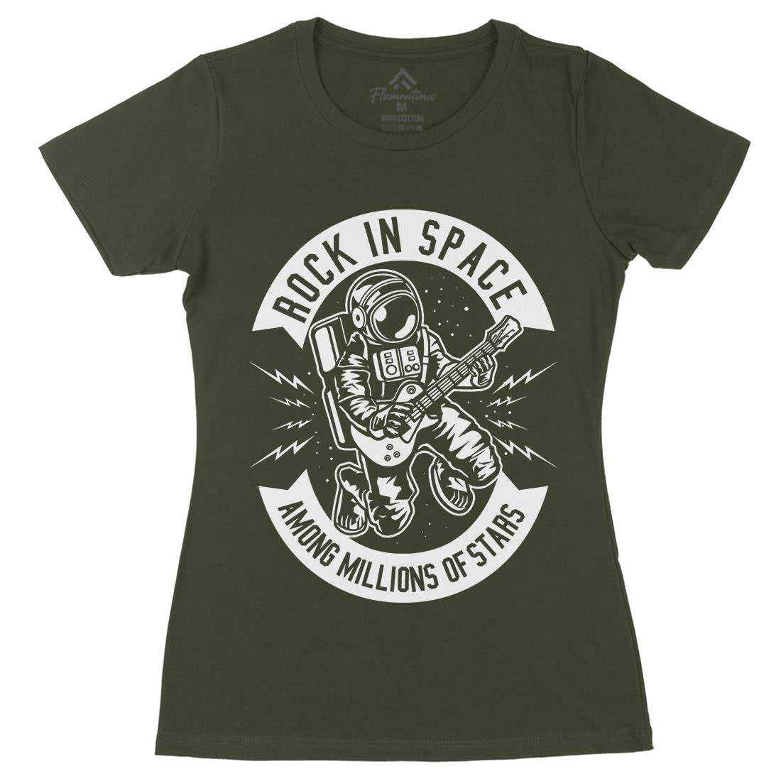 Rock In Space Womens Organic Crew Neck T-Shirt Music B612
