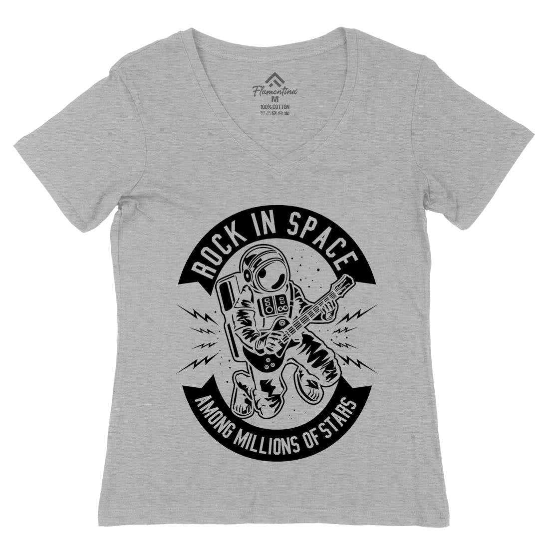 Rock In Space Womens Organic V-Neck T-Shirt Music B612