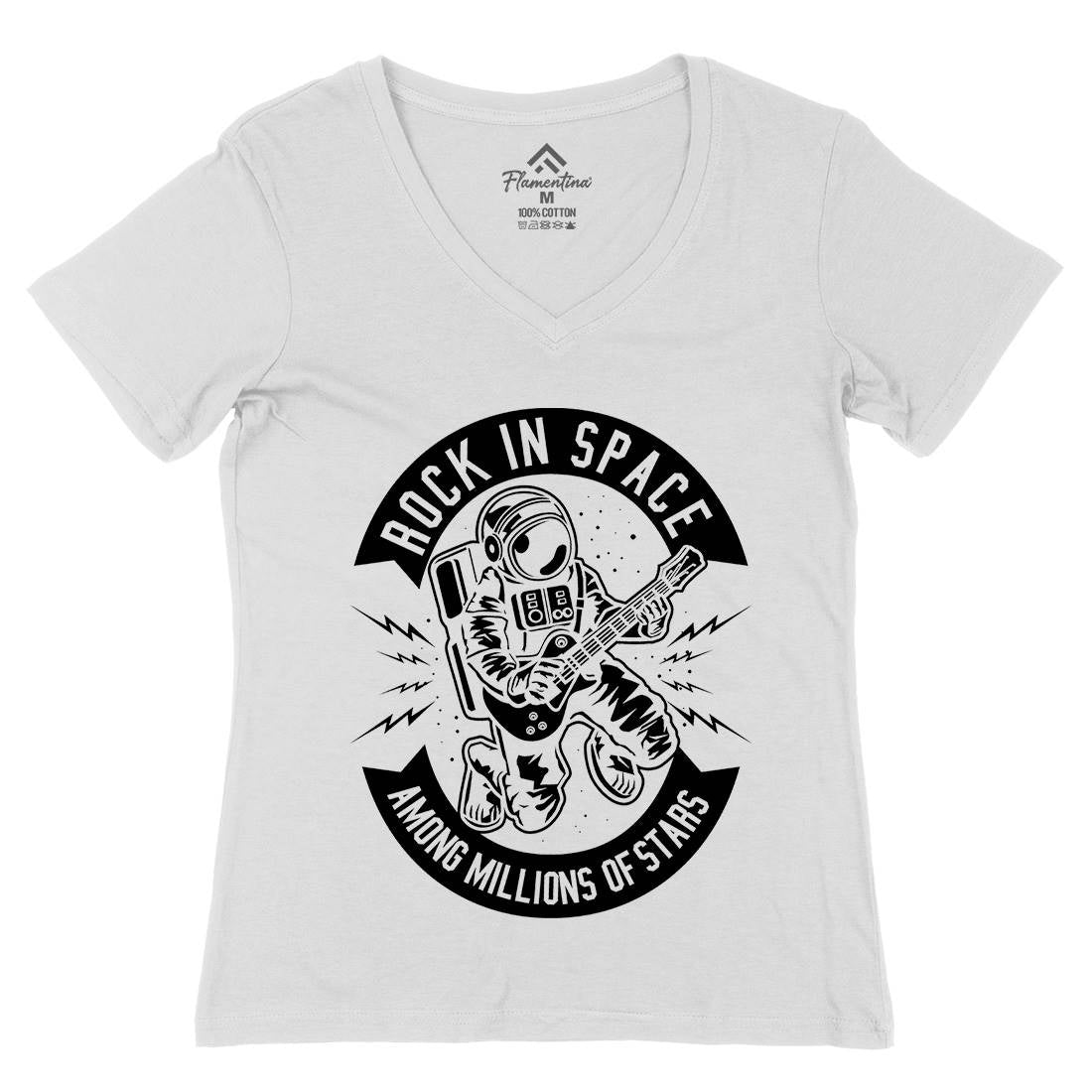 Rock In Space Womens Organic V-Neck T-Shirt Music B612