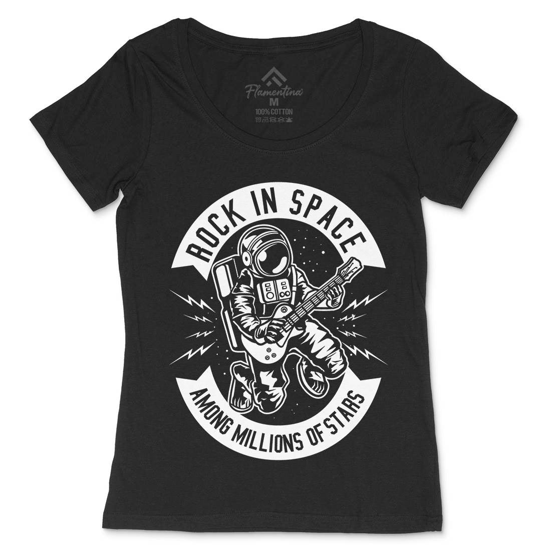 Rock In Space Womens Scoop Neck T-Shirt Music B612
