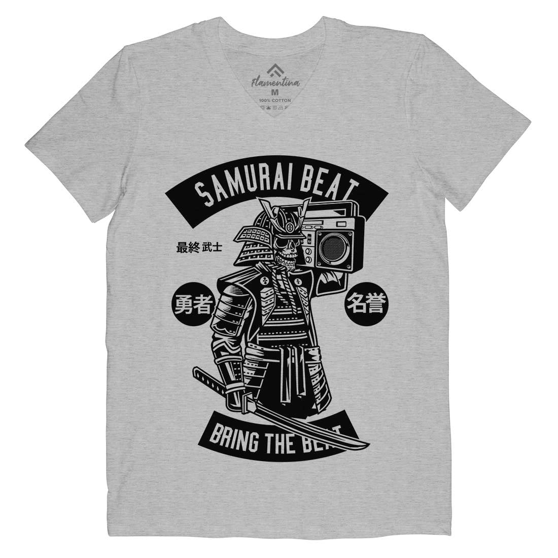 Samurai Beat Mens V-Neck T-Shirt Asian B615