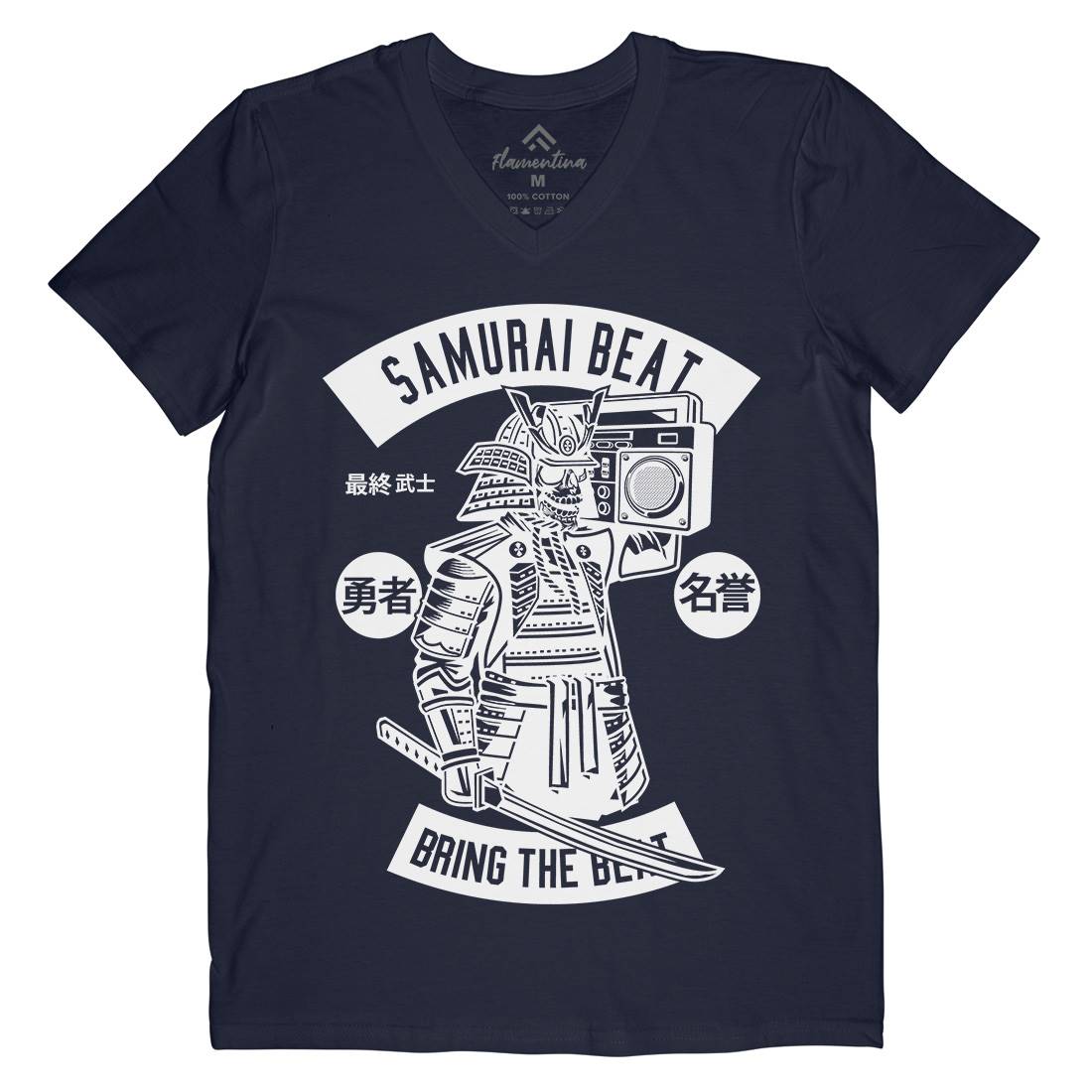 Samurai Beat Mens V-Neck T-Shirt Asian B615