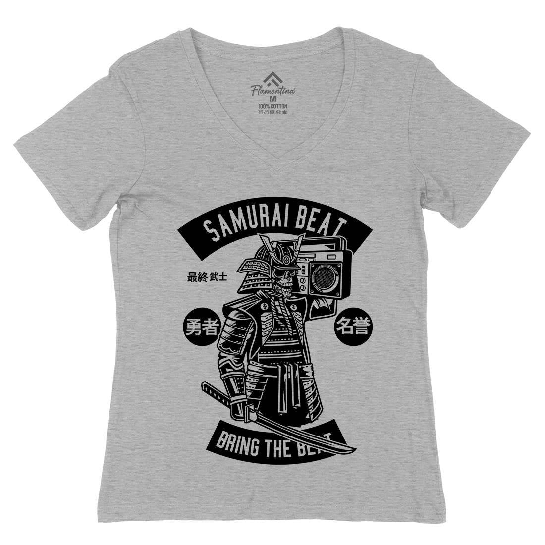 Samurai Beat Womens Organic V-Neck T-Shirt Asian B615