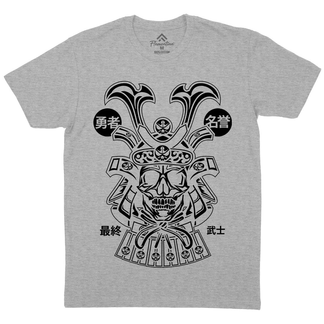 Samurai Skull Mens Organic Crew Neck T-Shirt Asian B616