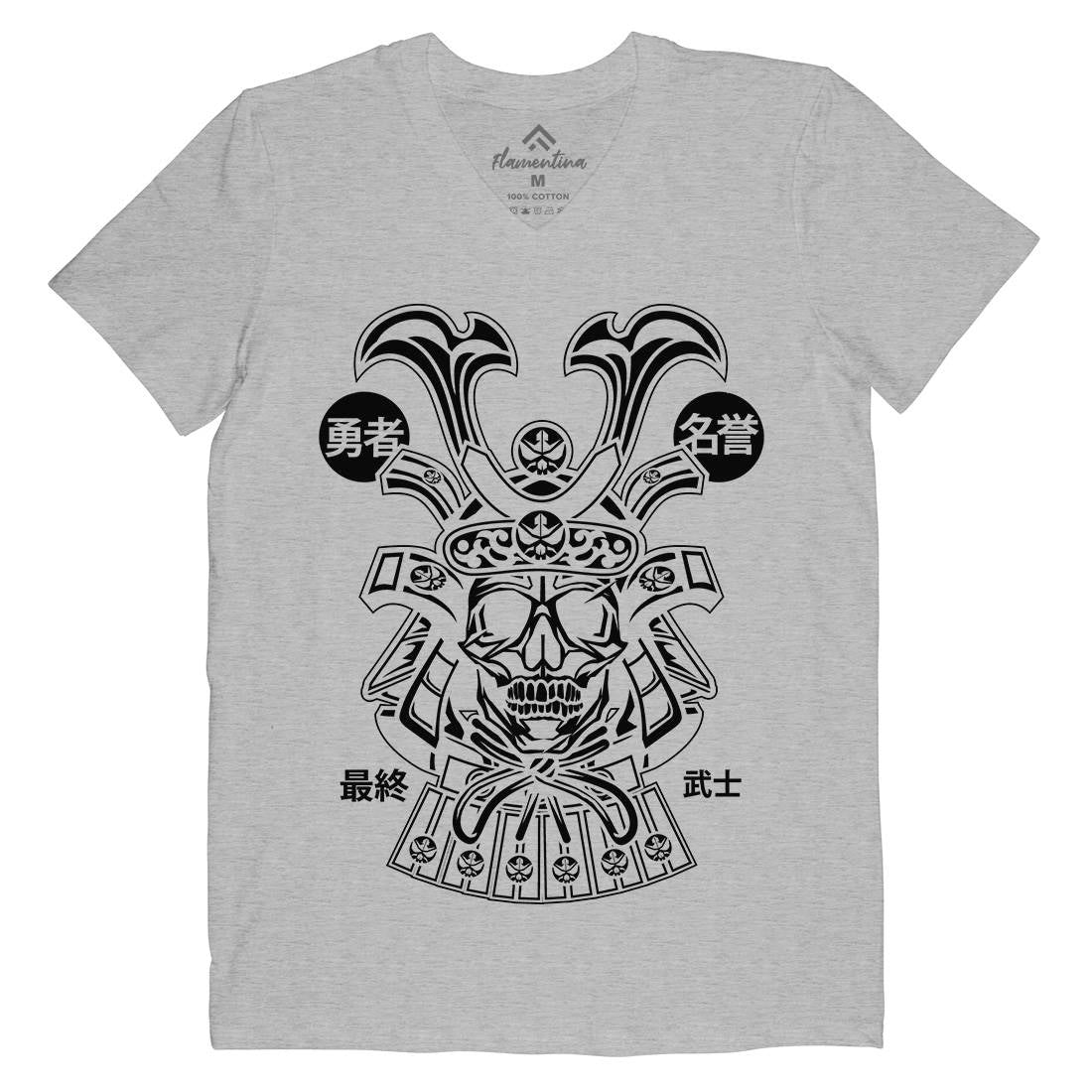 Samurai Skull Mens V-Neck T-Shirt Asian B616
