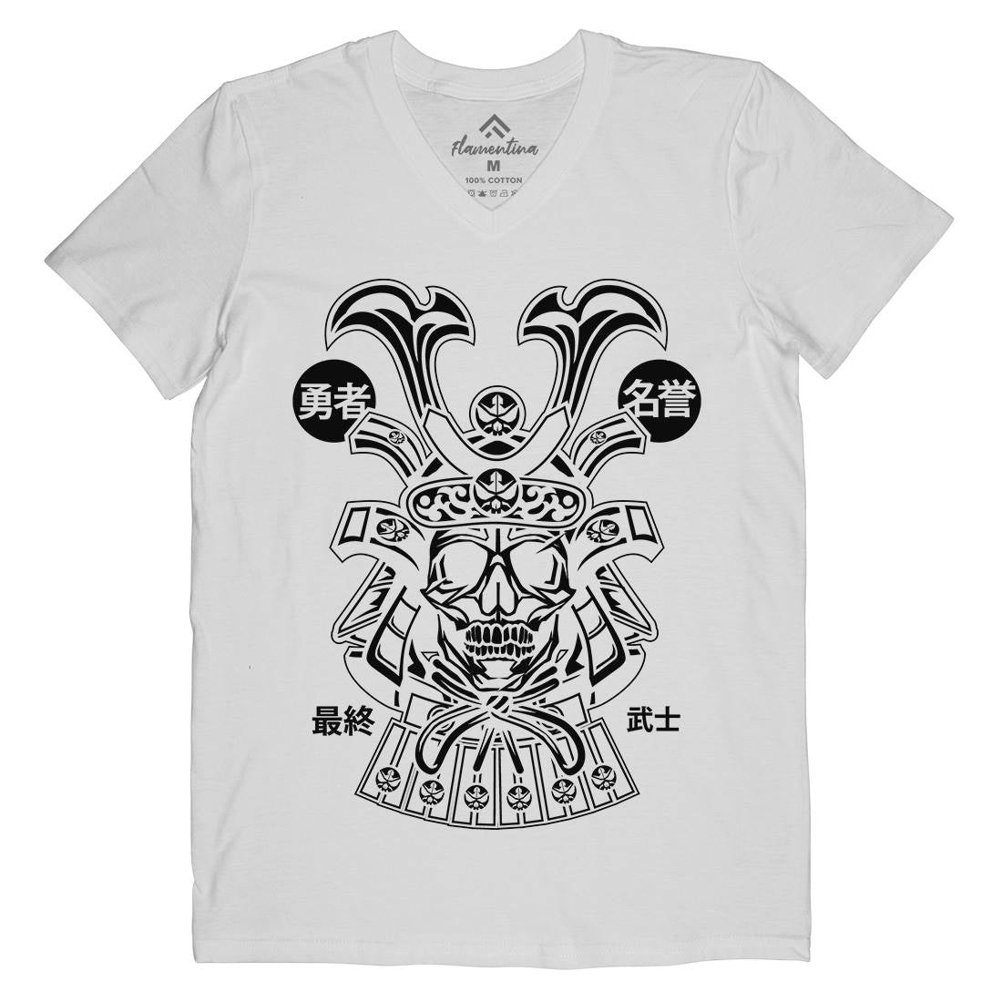 Samurai Skull Mens Organic V-Neck T-Shirt Asian B616