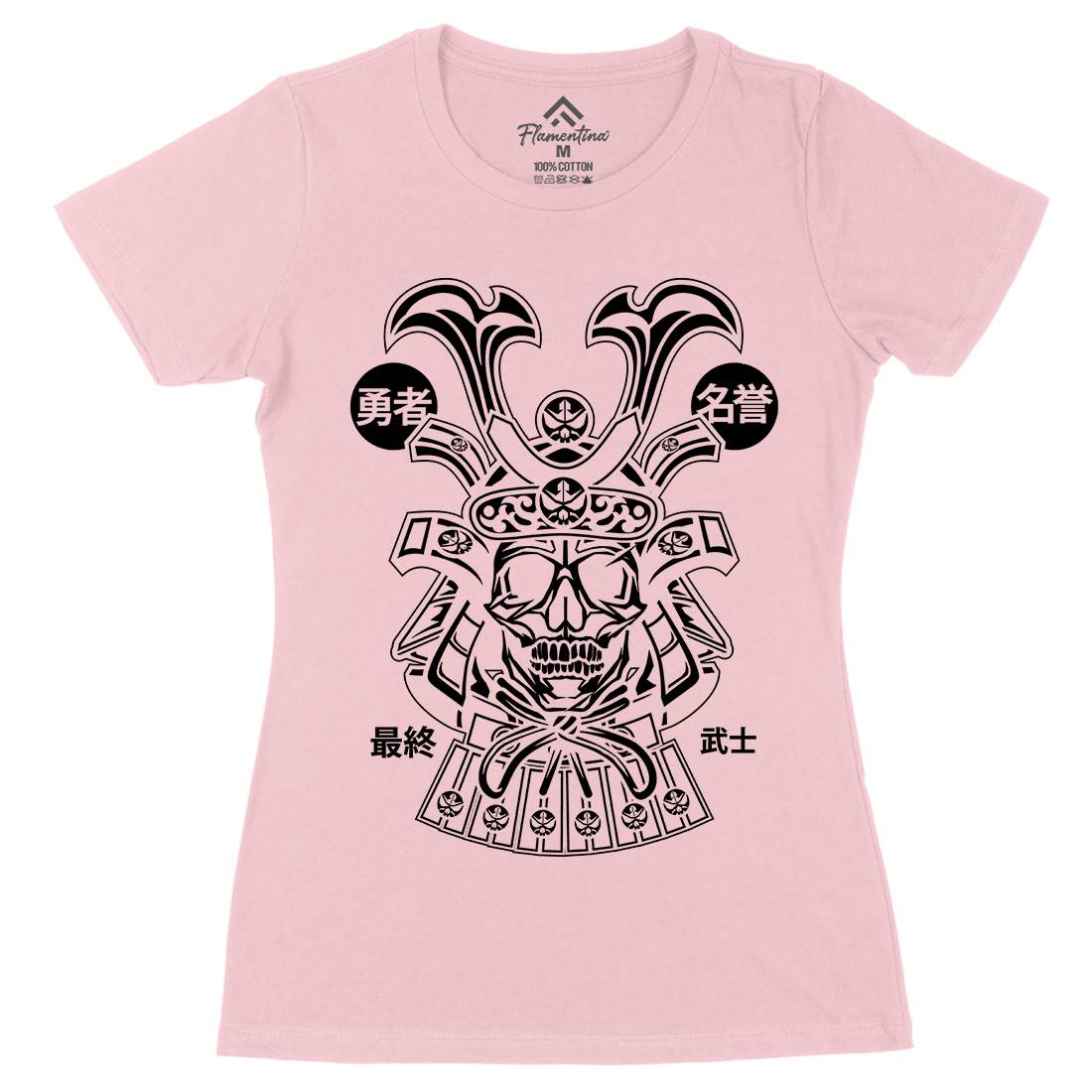 Samurai Skull Womens Organic Crew Neck T-Shirt Asian B616