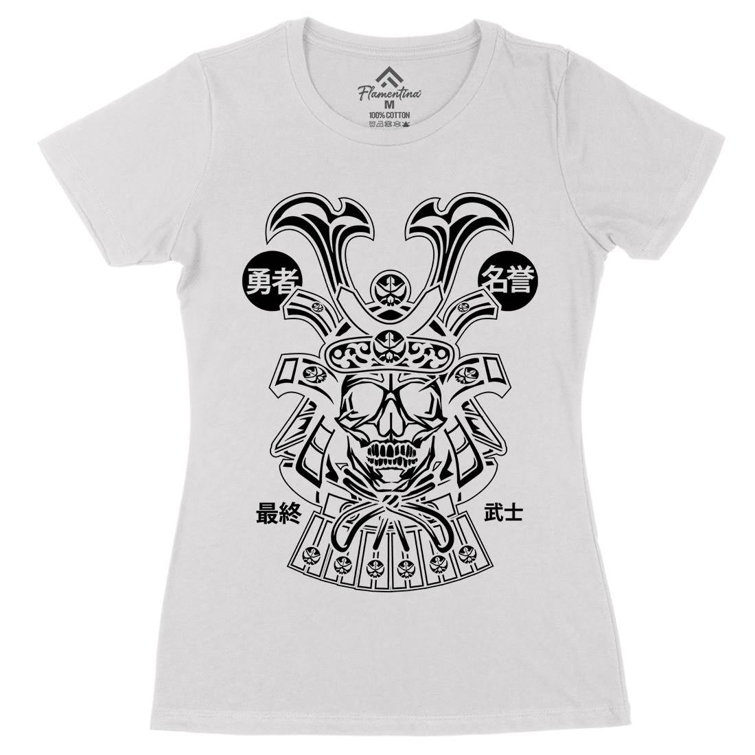 Samurai Skull Womens Organic Crew Neck T-Shirt Asian B616