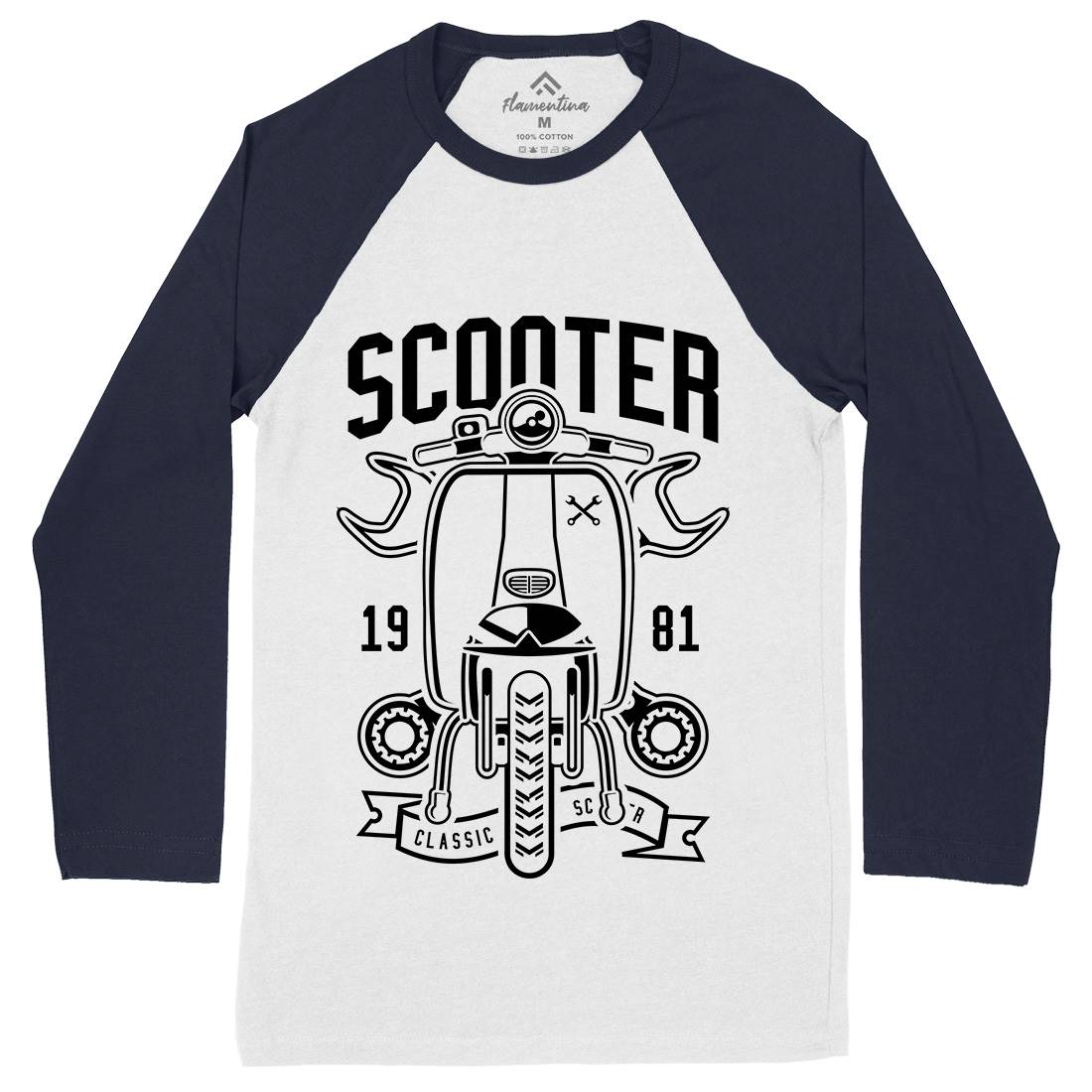 Scooter Classic Mens Long Sleeve Baseball T-Shirt Motorcycles B618