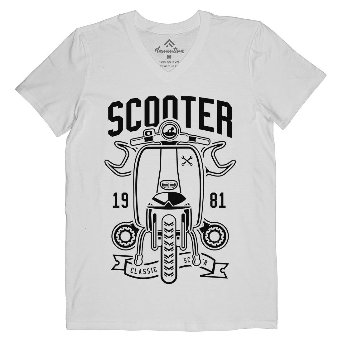Scooter Classic Mens Organic V-Neck T-Shirt Motorcycles B618