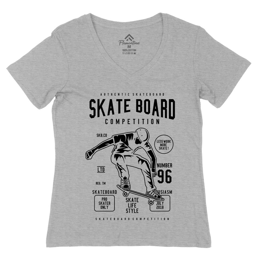 Skateboard Competition Womens Organic V-Neck T-Shirt Skate B623
