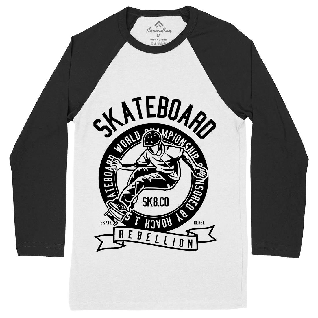 Skateboard Rebellion Mens Long Sleeve Baseball T-Shirt Skate B624
