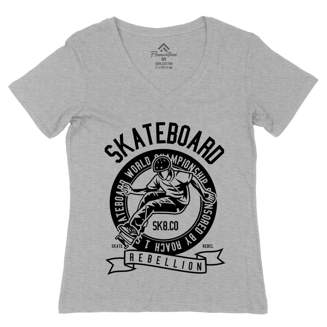 Skateboard Rebellion Womens Organic V-Neck T-Shirt Skate B624
