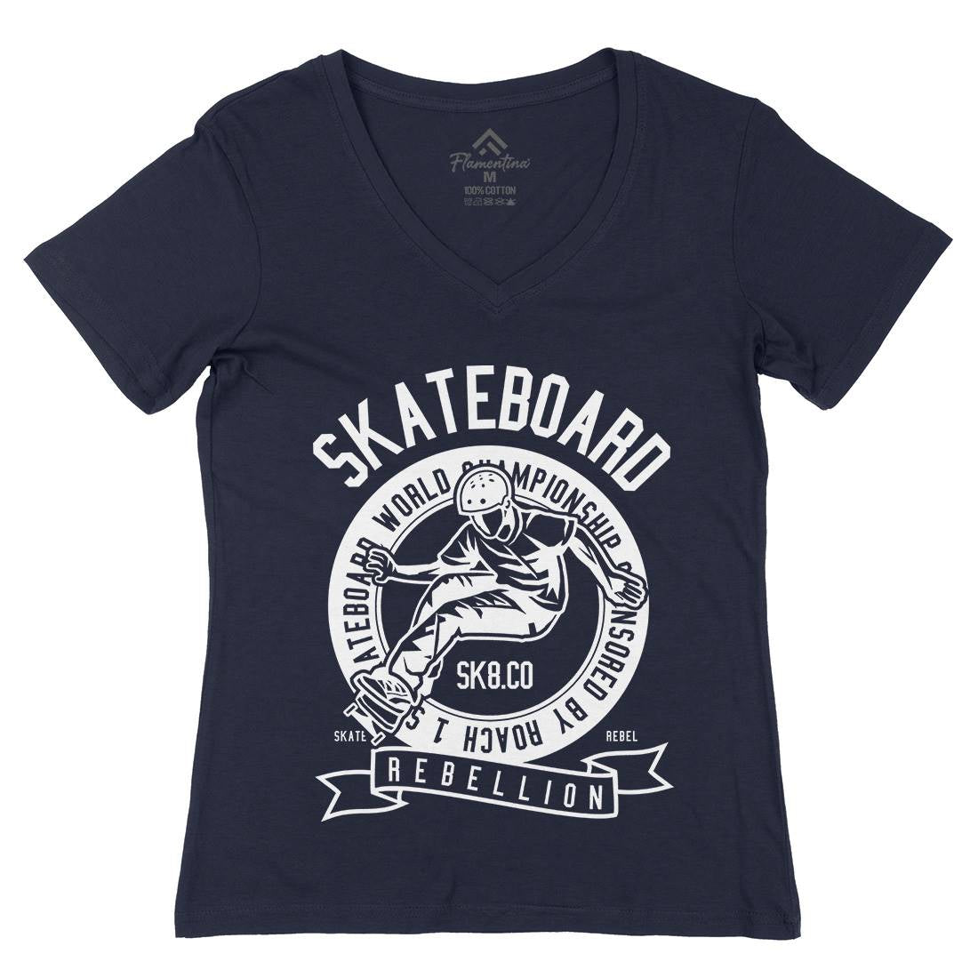 Skateboard Rebellion Womens Organic V-Neck T-Shirt Skate B624