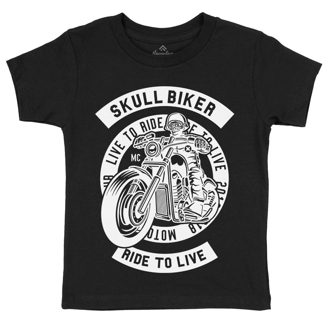 Skull Biker Kids Organic Crew Neck T-Shirt Bikes B626