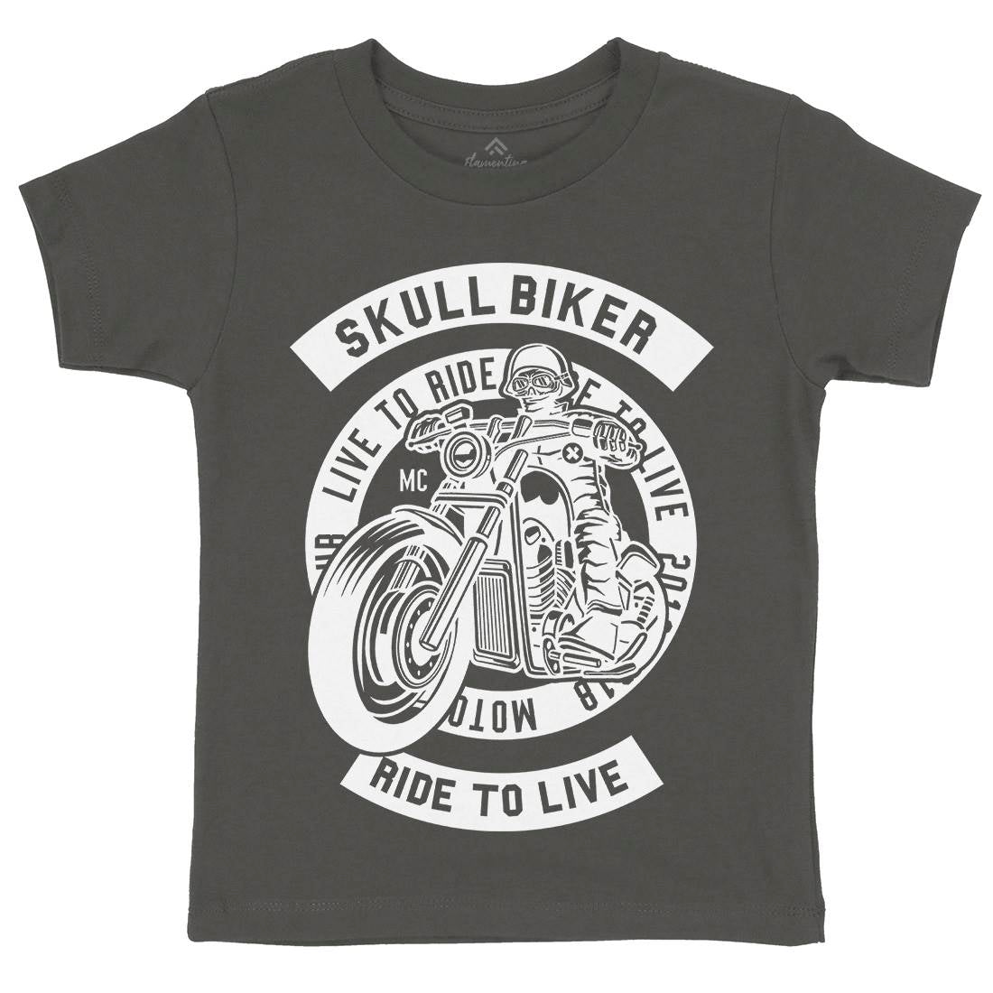 Skull Biker Kids Crew Neck T-Shirt Bikes B626