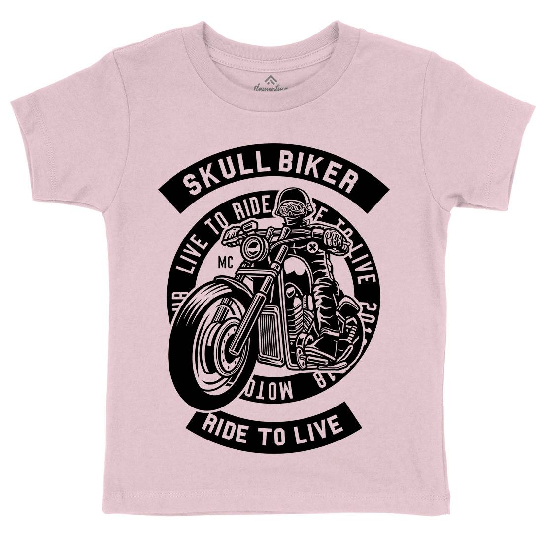 Skull Biker Kids Organic Crew Neck T-Shirt Bikes B626