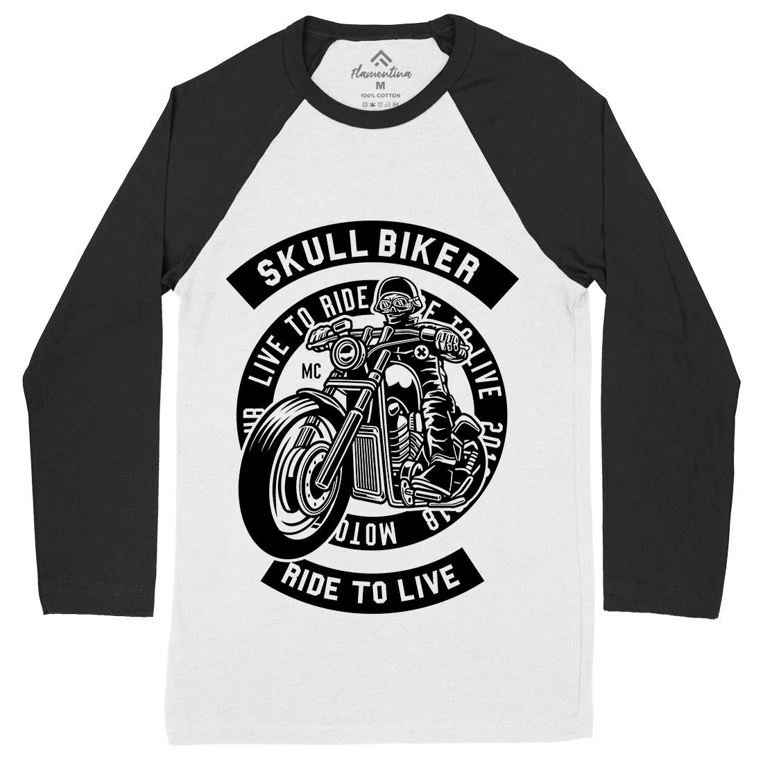 Skull Biker Mens Long Sleeve Baseball T-Shirt Bikes B626