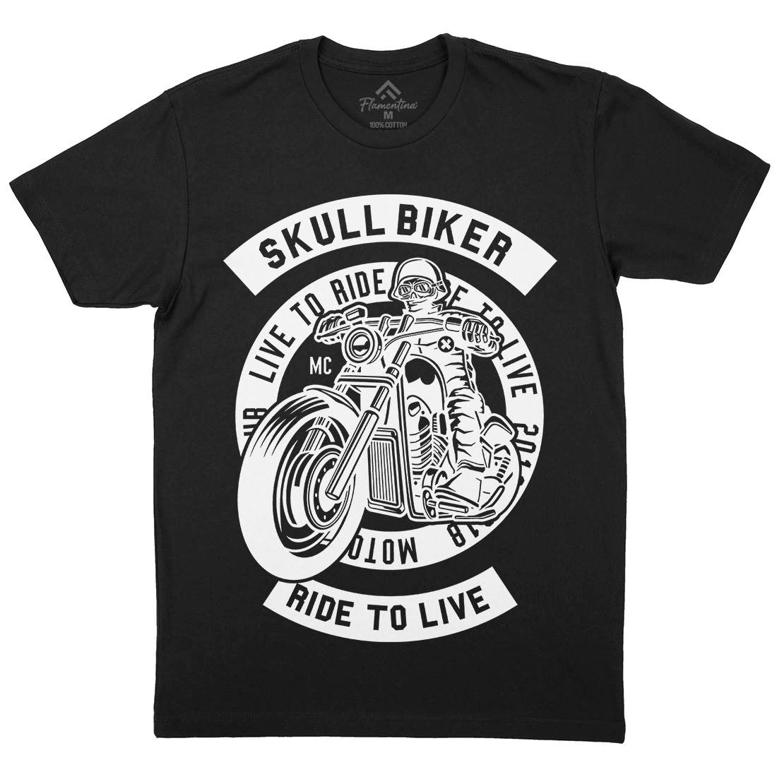 Skull Biker Mens Crew Neck T-Shirt Bikes B626