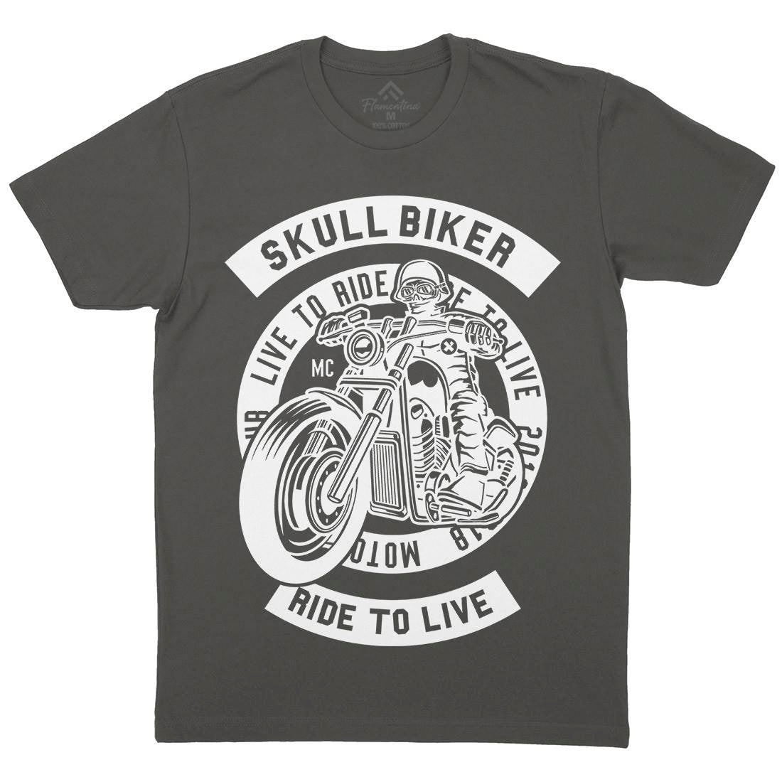 Skull Biker Mens Organic Crew Neck T-Shirt Bikes B626