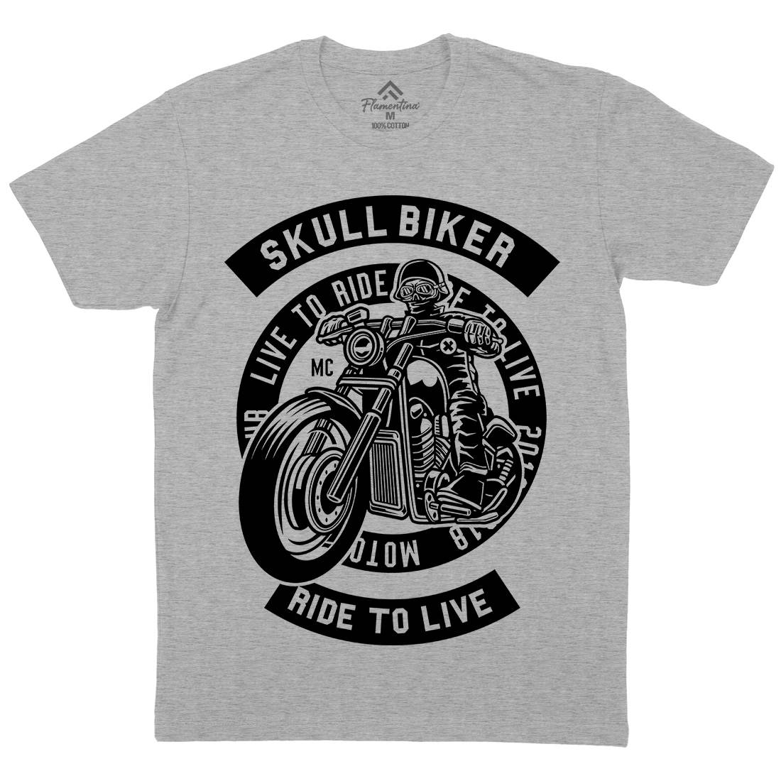 Skull Biker Mens Crew Neck T-Shirt Bikes B626