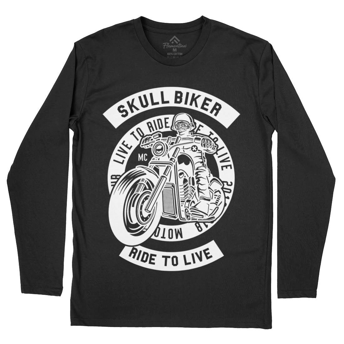 Skull Biker Mens Long Sleeve T-Shirt Bikes B626