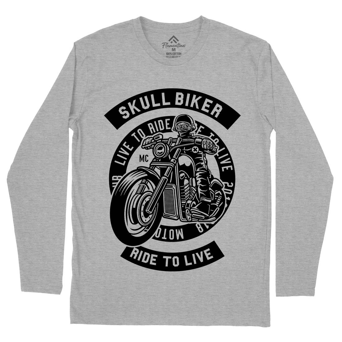 Skull Biker Mens Long Sleeve T-Shirt Bikes B626