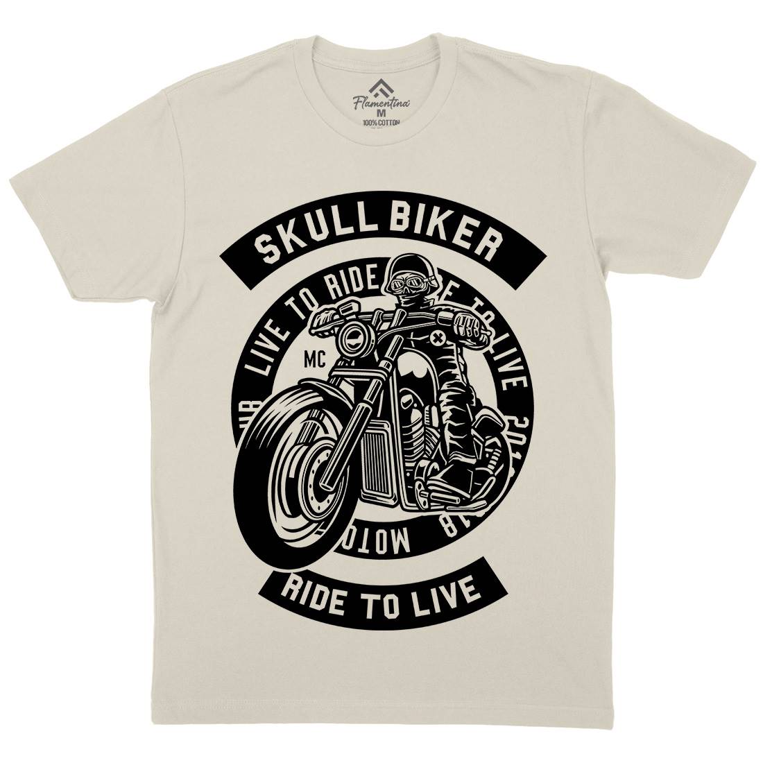 Skull Biker Mens Organic Crew Neck T-Shirt Bikes B626