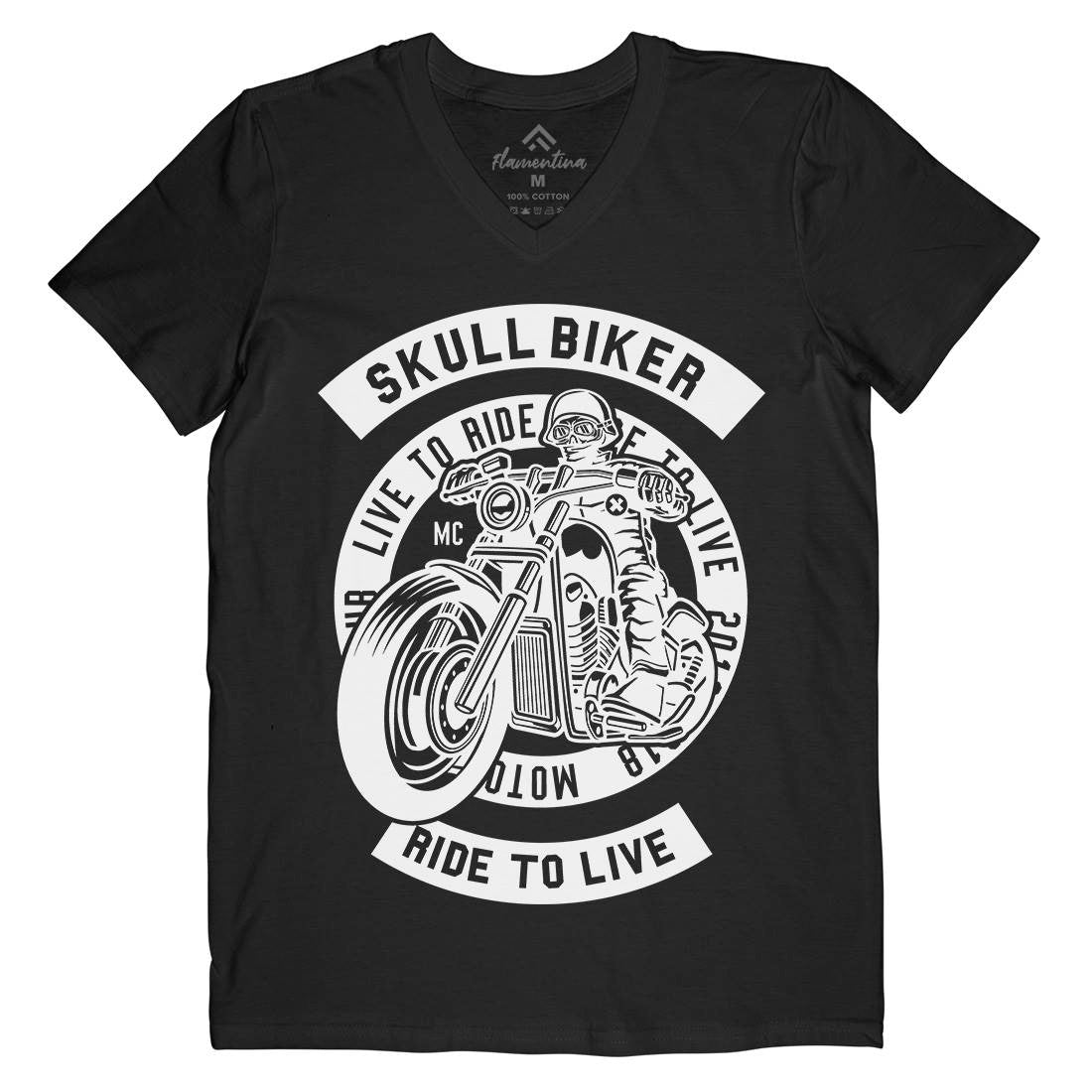Skull Biker Mens Organic V-Neck T-Shirt Bikes B626