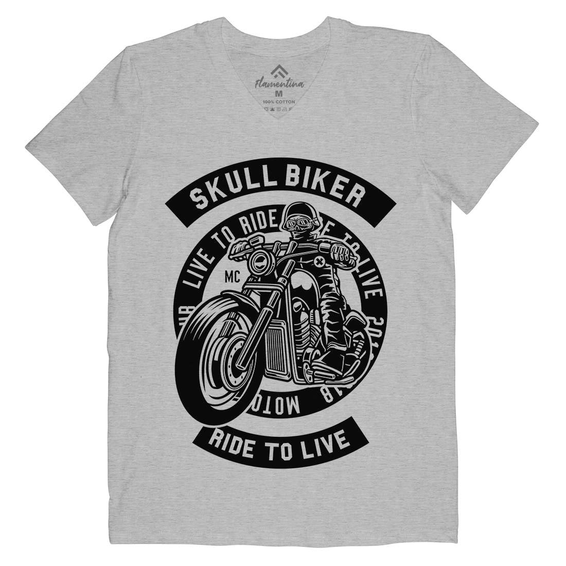 Skull Biker Mens V-Neck T-Shirt Bikes B626