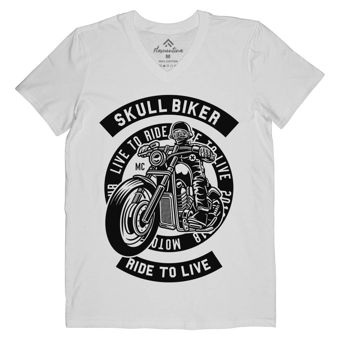 Skull Biker Mens V-Neck T-Shirt Bikes B626