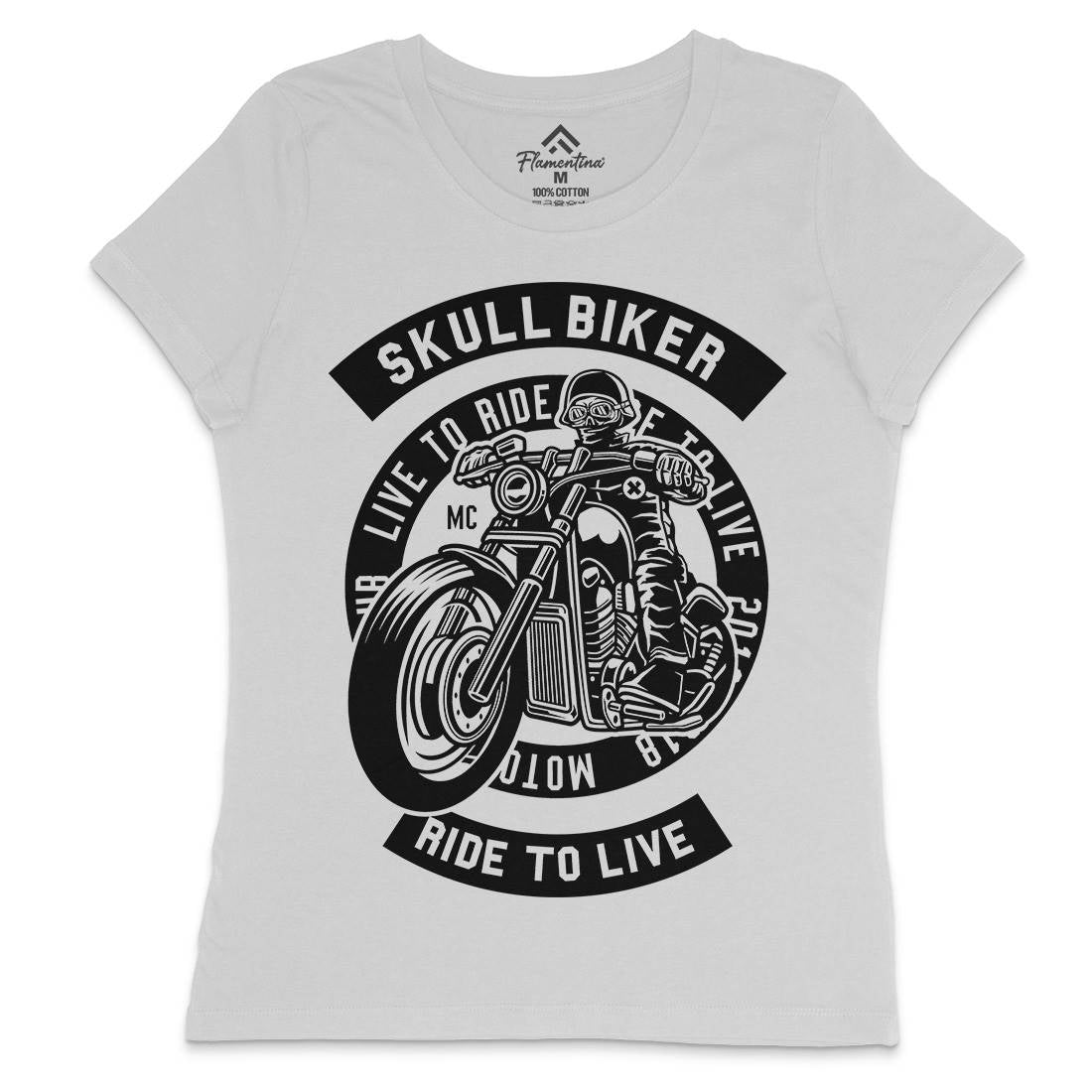 Skull Biker Womens Crew Neck T-Shirt Bikes B626