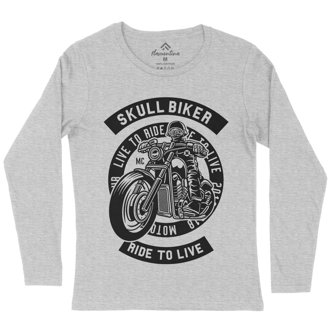 Skull Biker Womens Long Sleeve T-Shirt Bikes B626