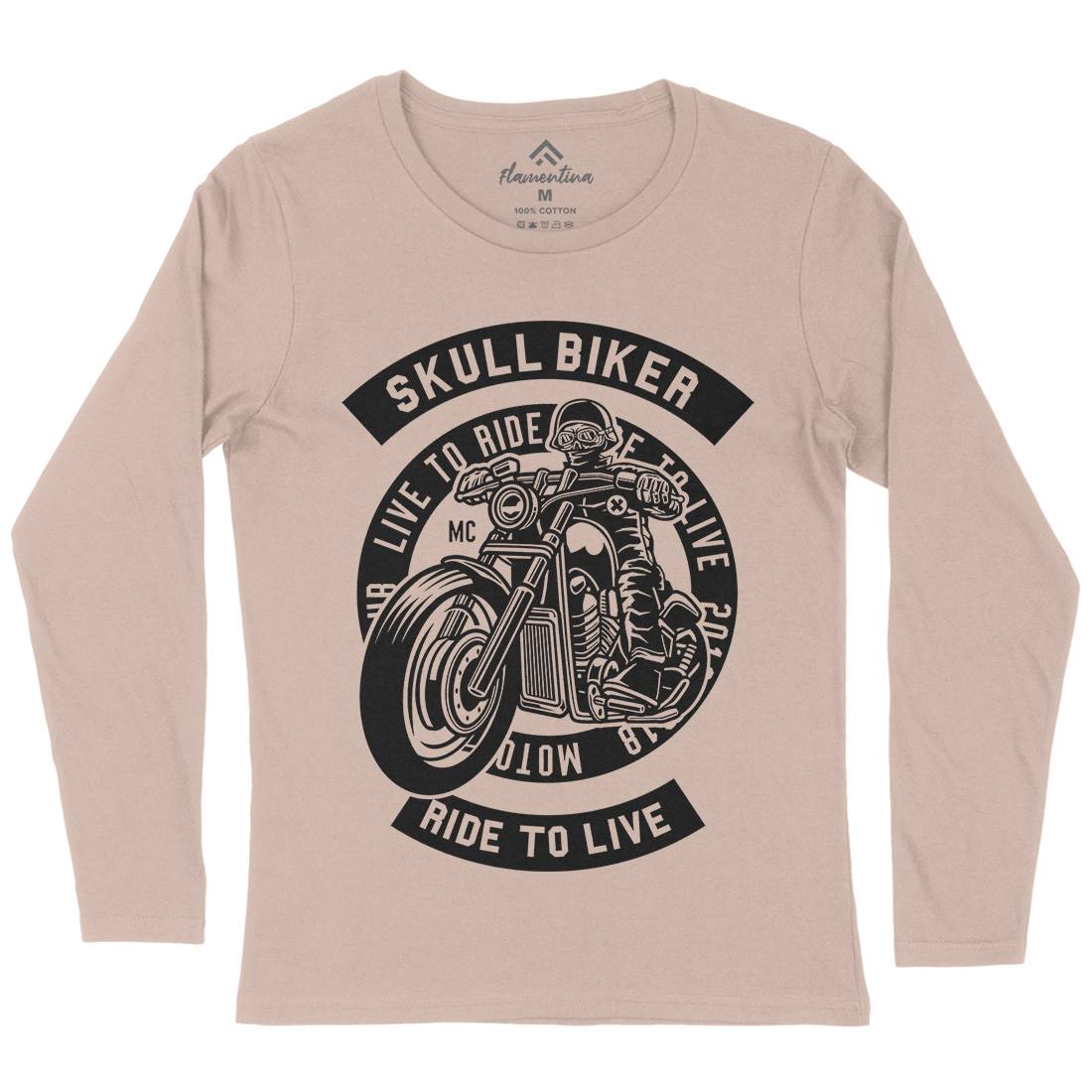 Skull Biker Womens Long Sleeve T-Shirt Bikes B626